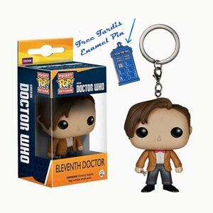 Funko Pop Doctor Who Eleventh Doctor Pocket Keychain w/ Free Tardis Enamel Pin